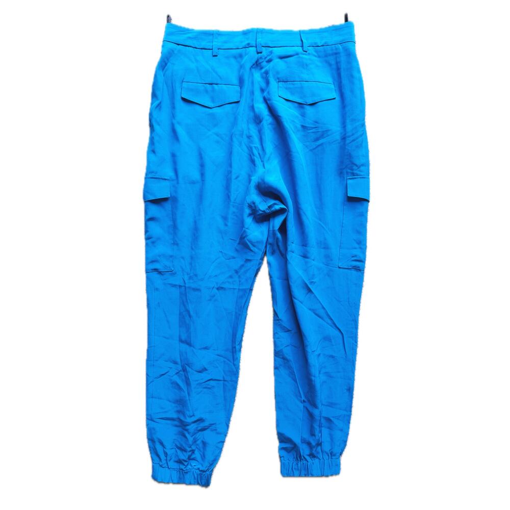 Roberto Cavalli Silk High Waist Toreador Pants Medium Blue Retro Designer Glam - Picture 4 of 11